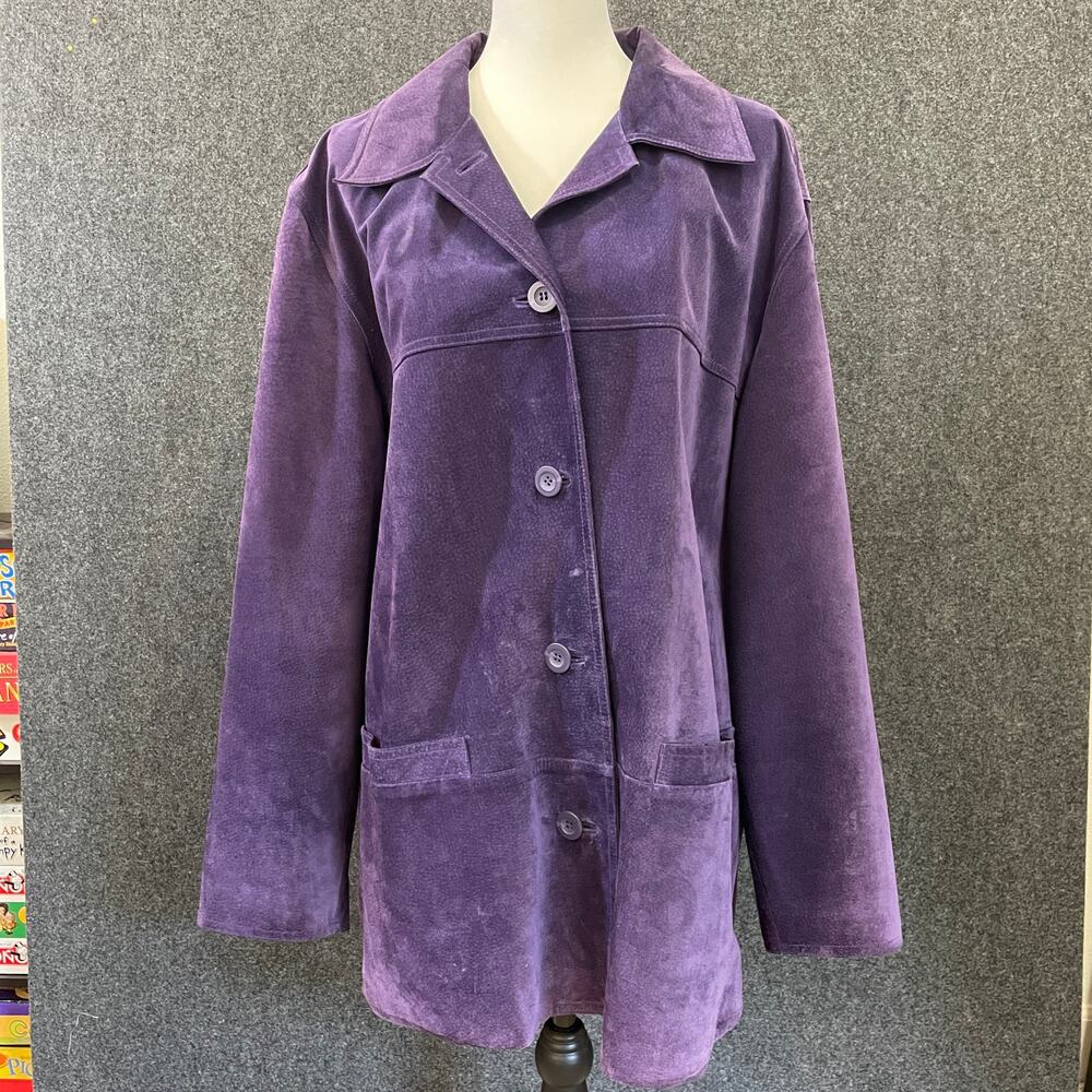 St Johns Bay Purple Suede Jacket Women’s XL Button Front Fall Winter Layering